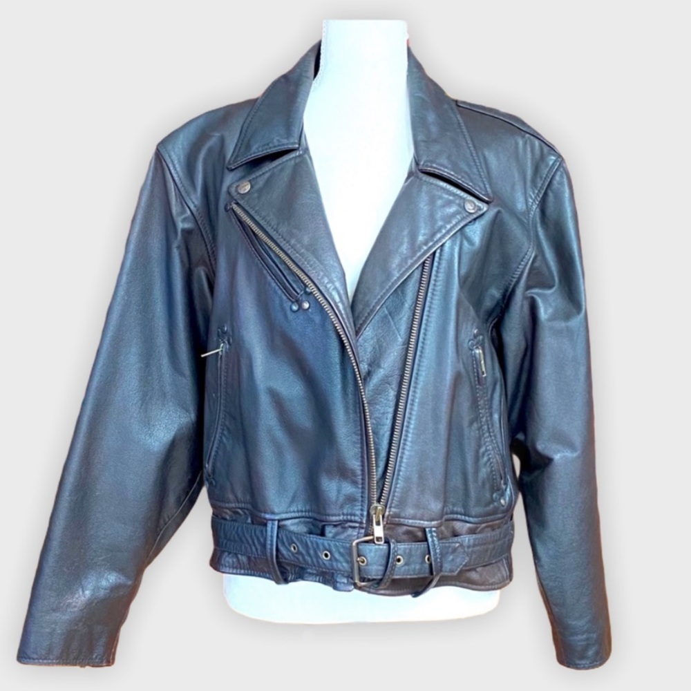 💖 Vintage Chevignon Girls Moto Leather Jacket Small